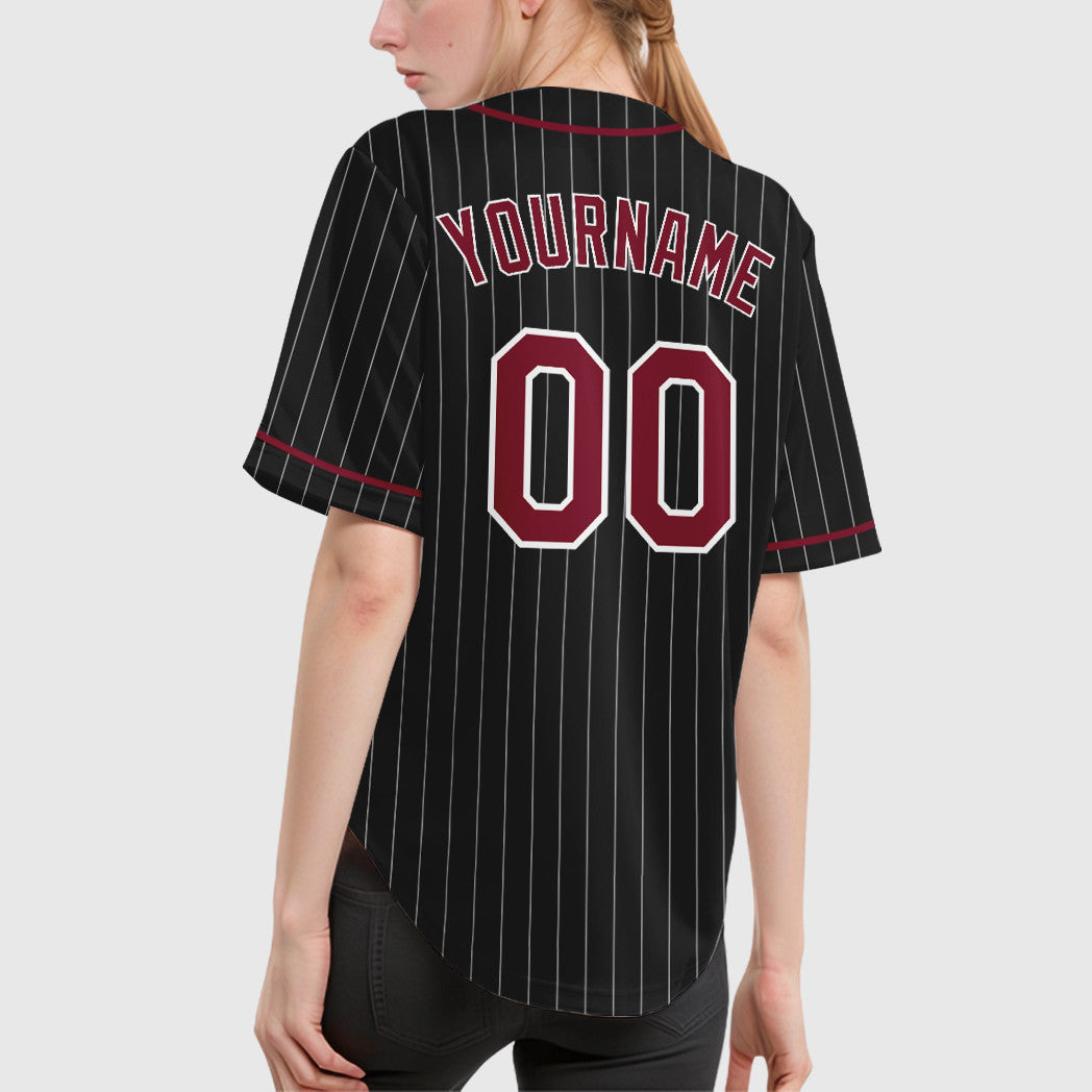 Custom Black White Crimson Piping Pinstripe Baseball Jersey