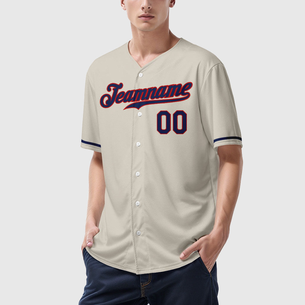 Custom Cream Navy Navy-Red Baseball Jersey