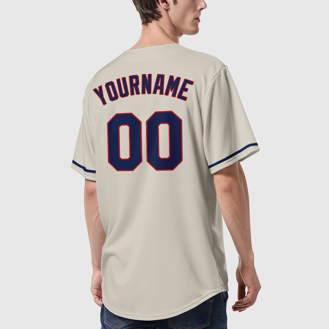 Custom Cream Navy Navy-Red Baseball Jersey