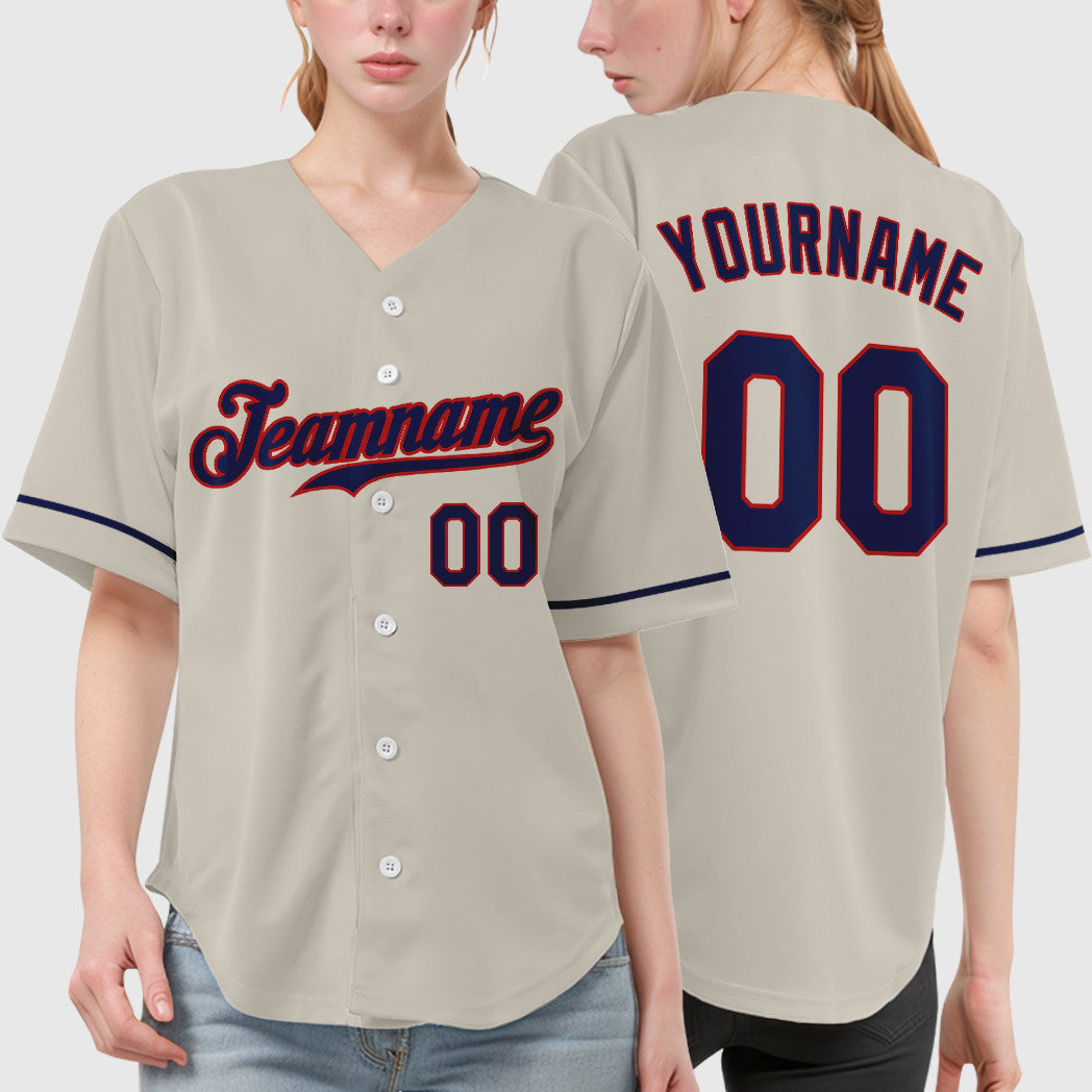 Custom Cream Navy Navy-Red Baseball Jersey
