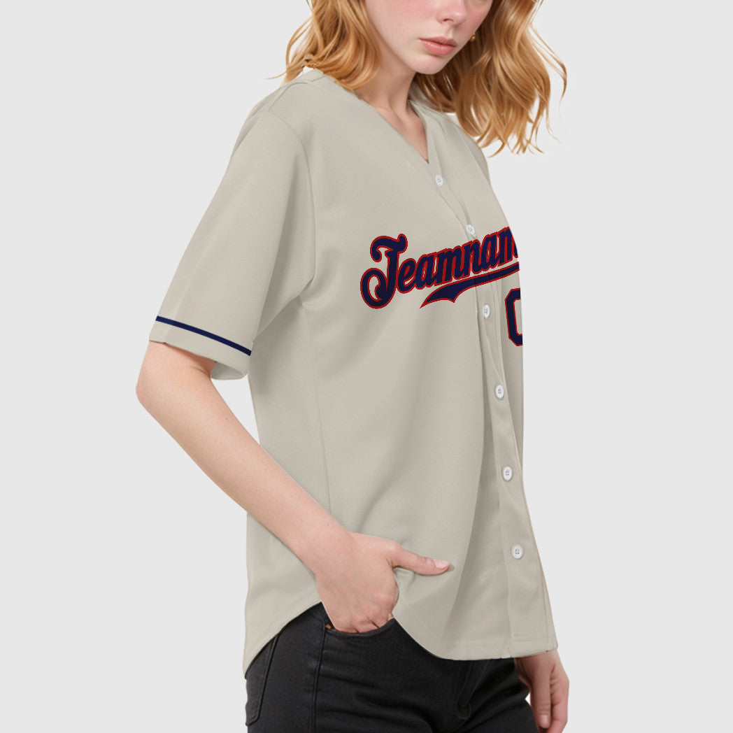 Custom Cream Navy Navy-Red Baseball Jersey