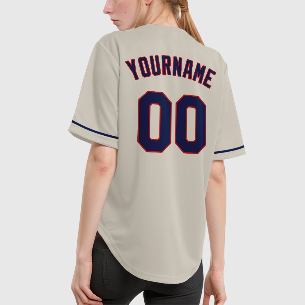 Custom Cream Navy Navy-Red Baseball Jersey