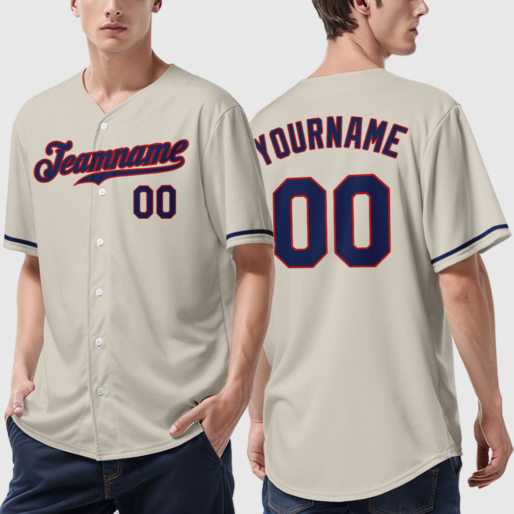 Custom Cream Navy Navy-Red Baseball Jersey