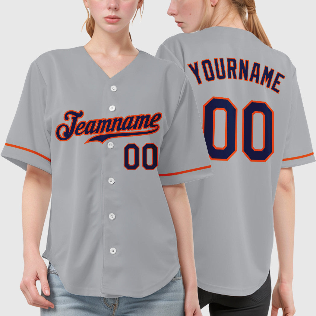 Custom Gray Navy Orange Baseball Jersey