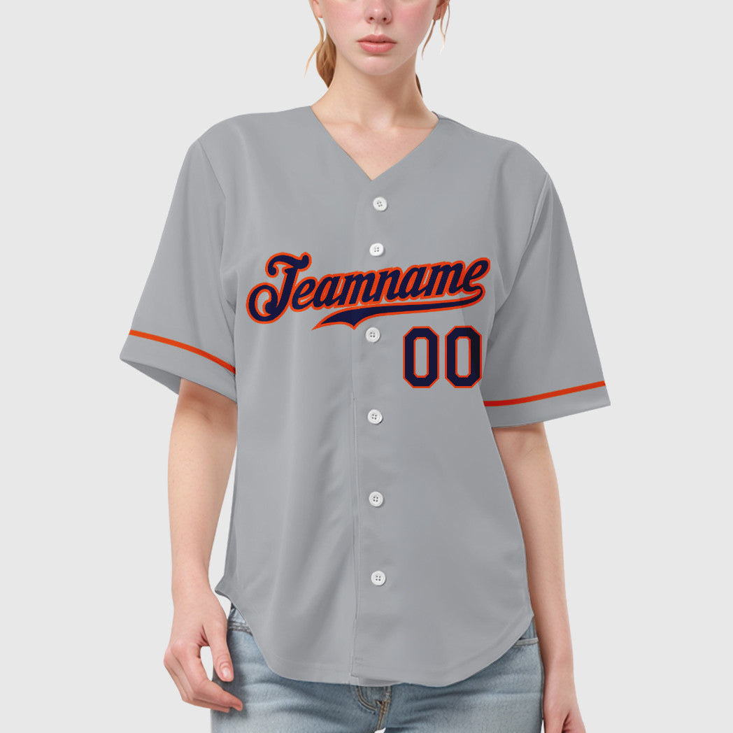 Custom Gray Navy Orange Baseball Jersey