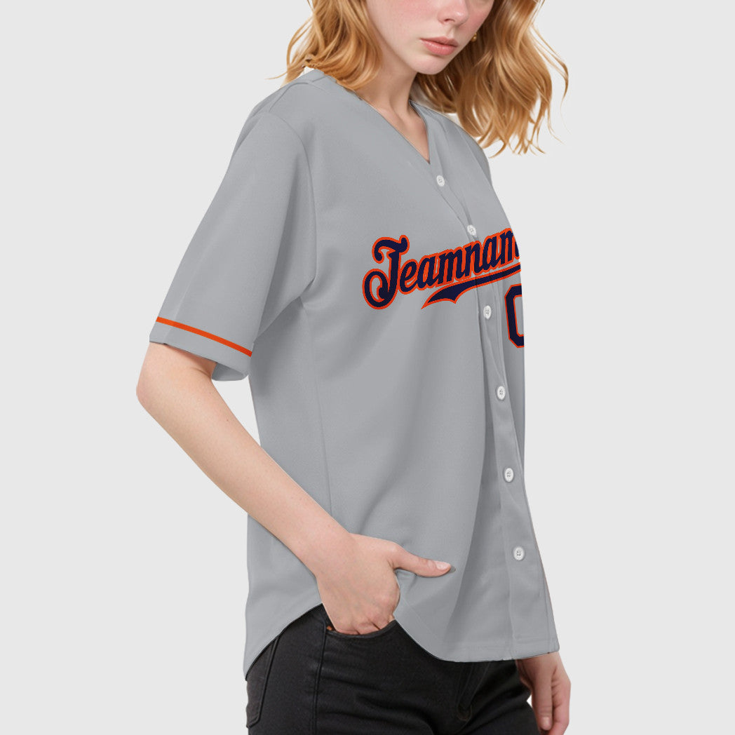 Custom Gray Navy Orange Baseball Jersey
