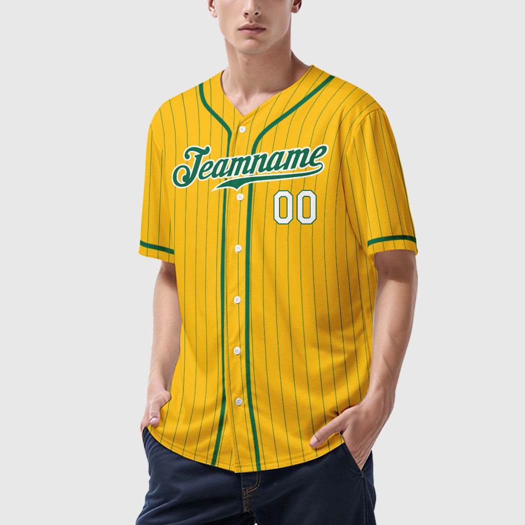 Custom Yellow Kelly Green Kelly Green-White Piping Pinstripe Baseball Jersey