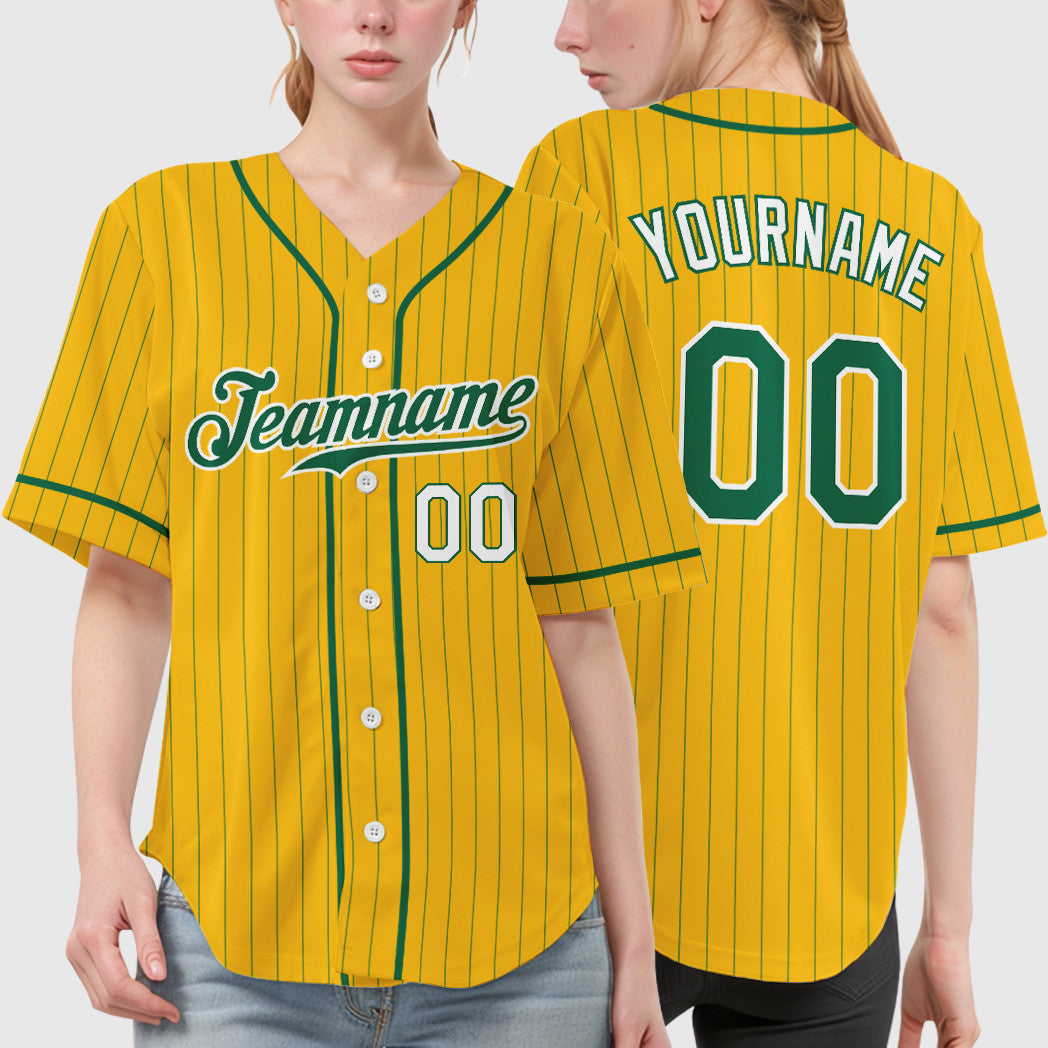 Custom Yellow Kelly Green Kelly Green-White Piping Pinstripe Baseball Jersey