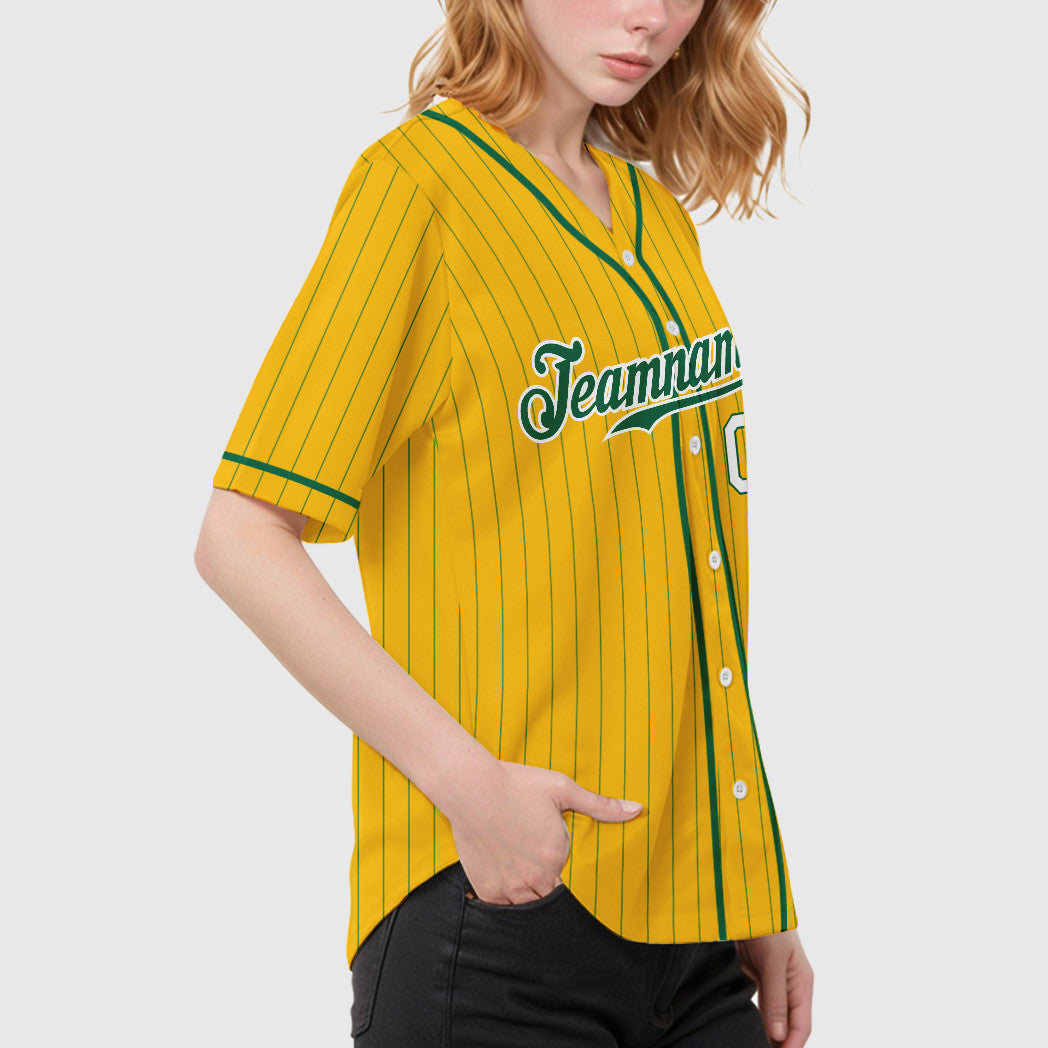 Custom Yellow Kelly Green Kelly Green-White Piping Pinstripe Baseball Jersey