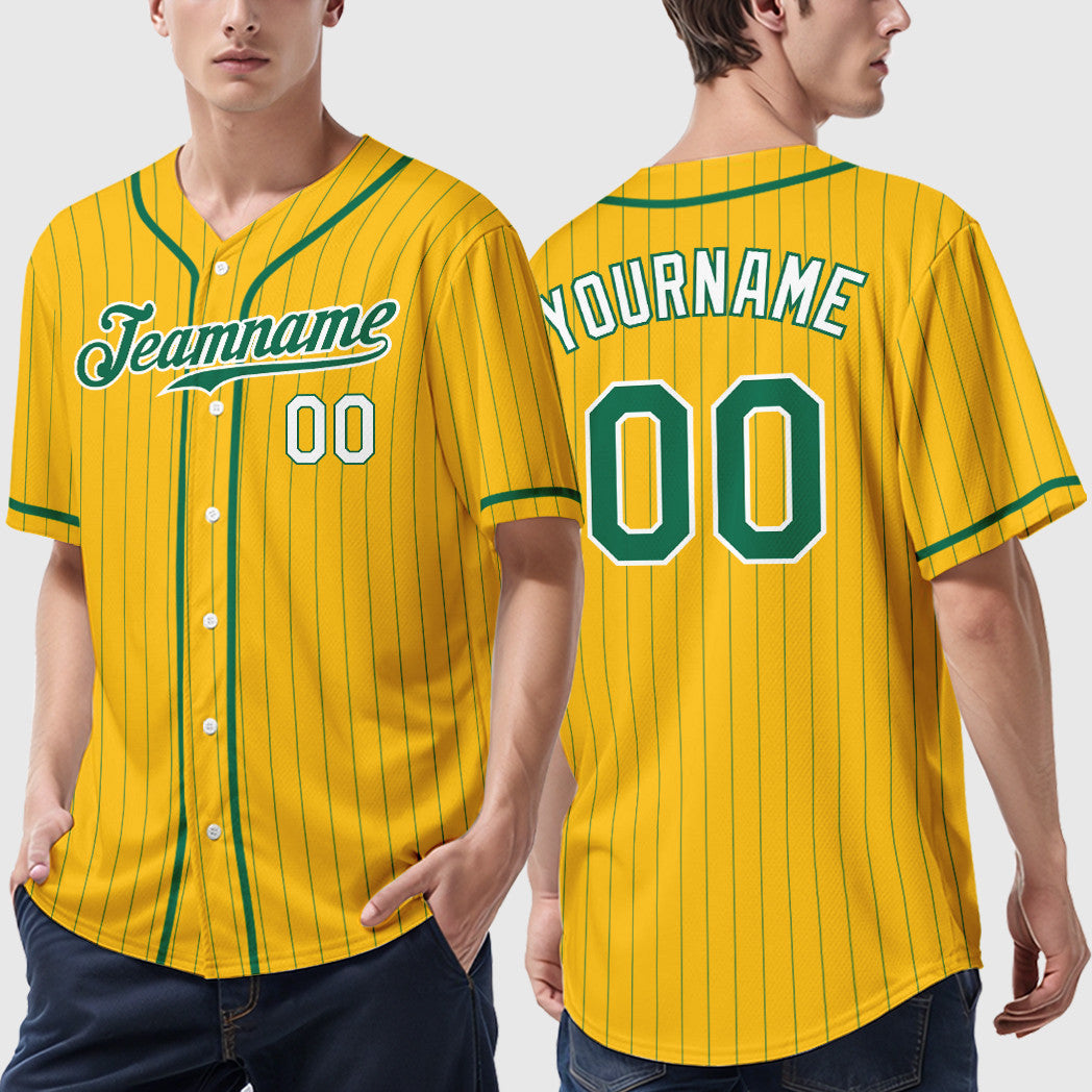 Custom Yellow Kelly Green Kelly Green-White Piping Pinstripe Baseball Jersey