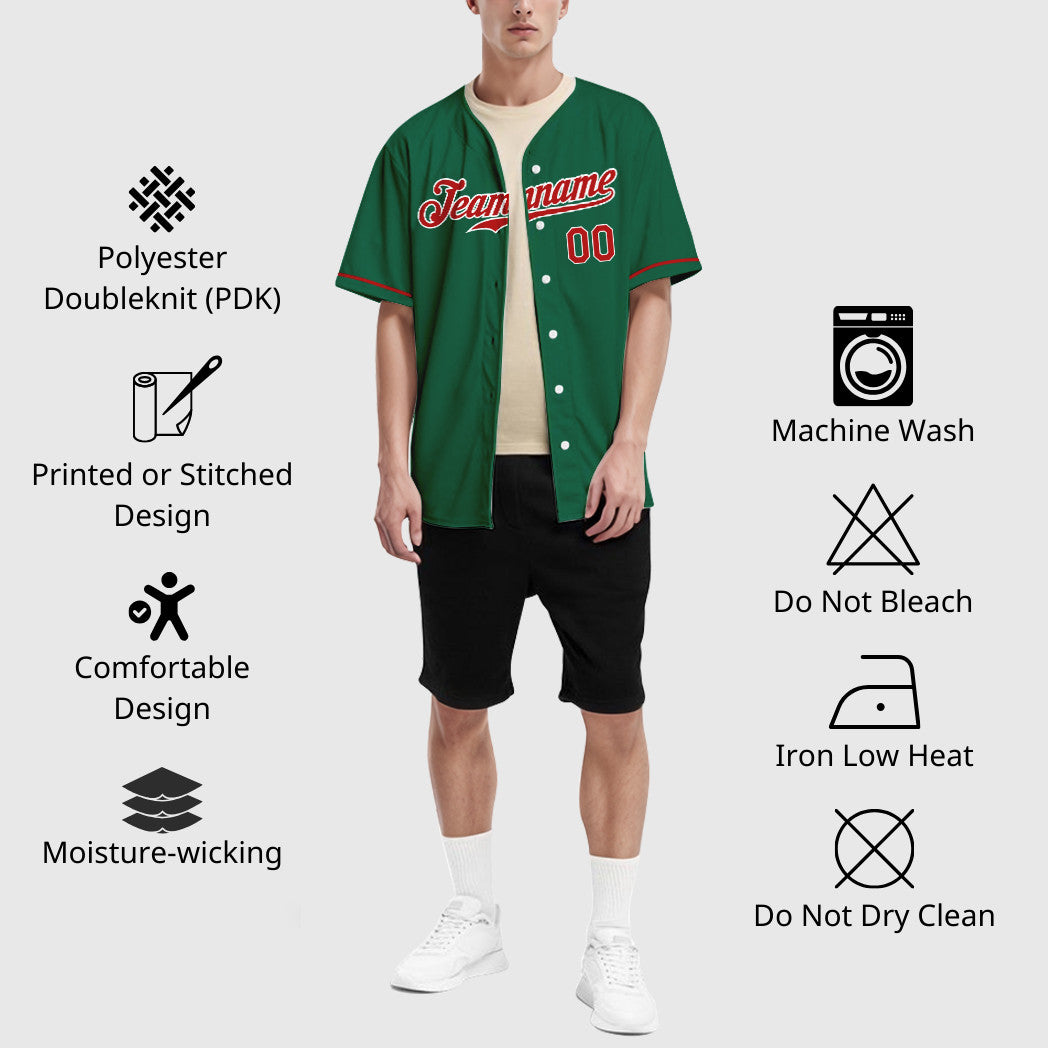 Custom Kelly Green White Red-White Baseball Jersey
