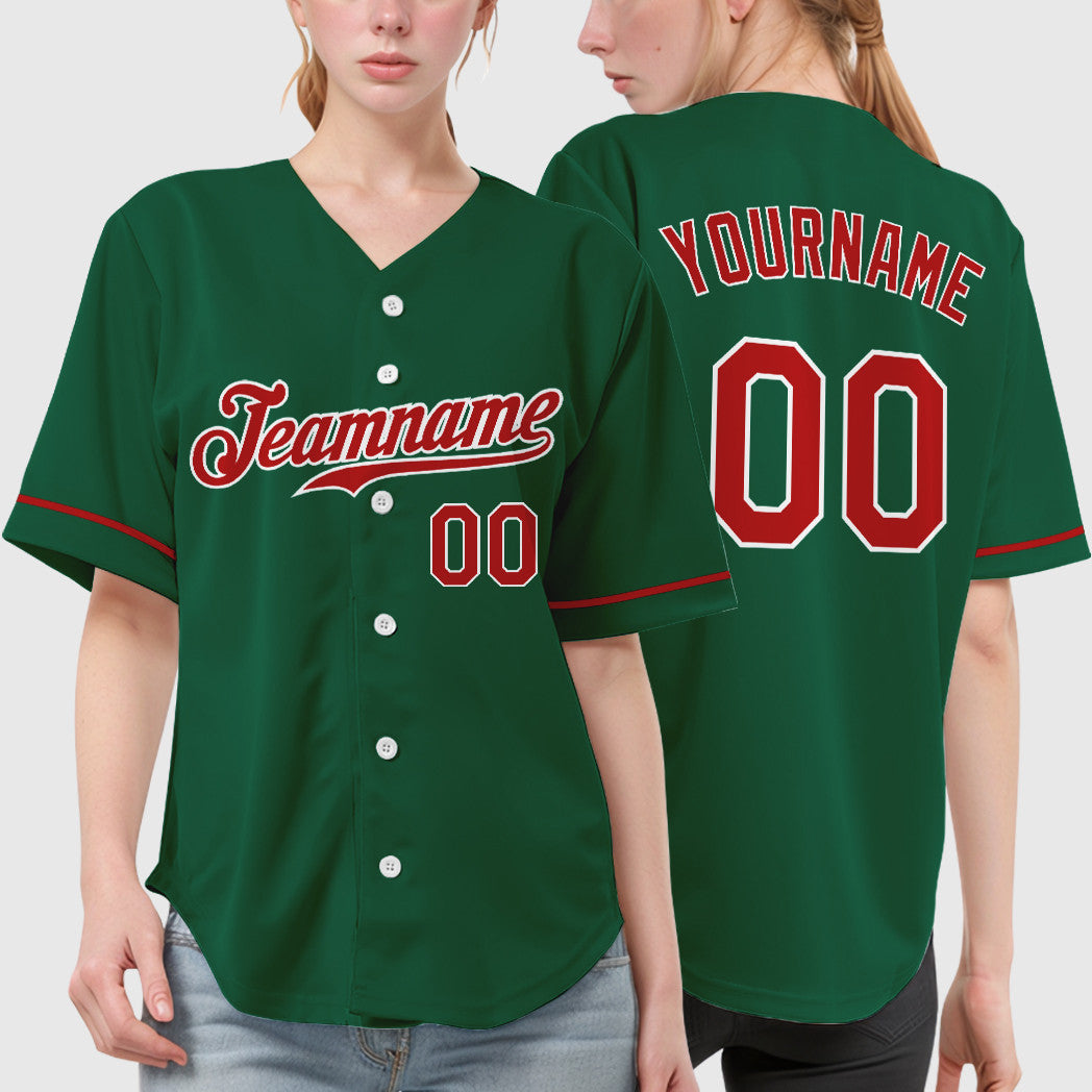 Custom Kelly Green White Red-White Baseball Jersey