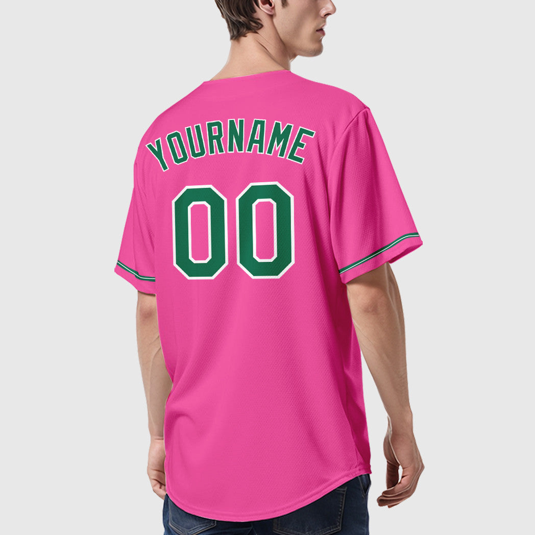 Custom Pink White Kelly Green Baseball Jersey