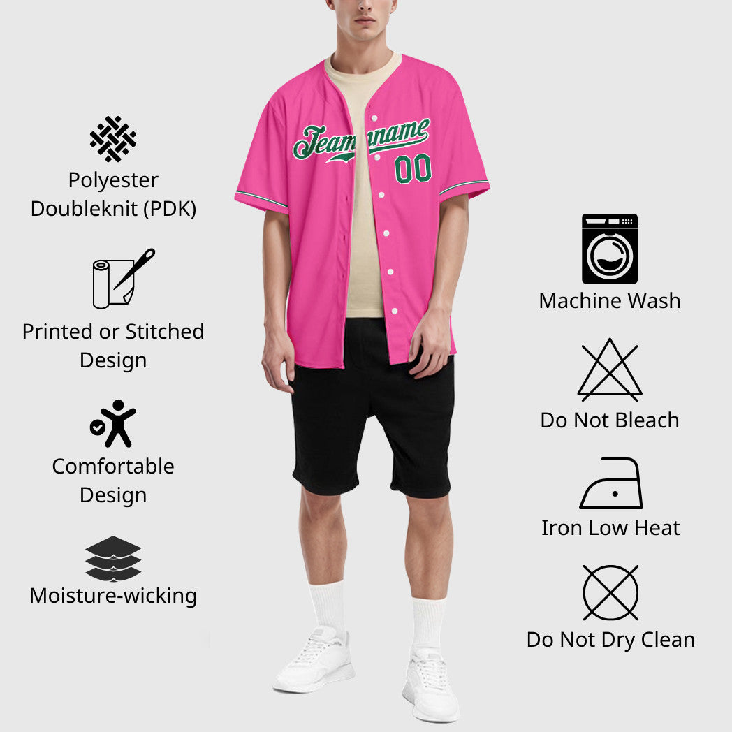 Custom Pink White Kelly Green Baseball Jersey