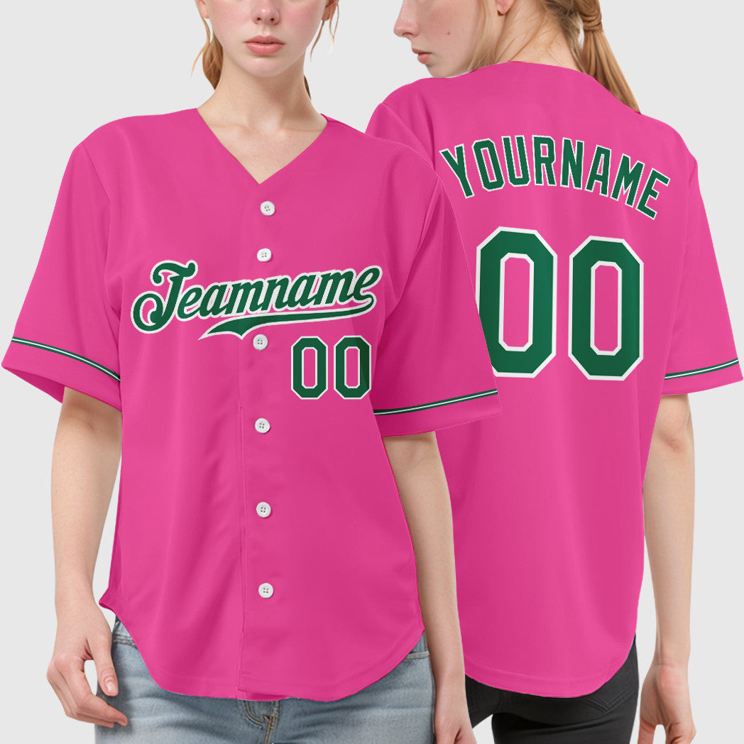 Custom Pink White Kelly Green Baseball Jersey