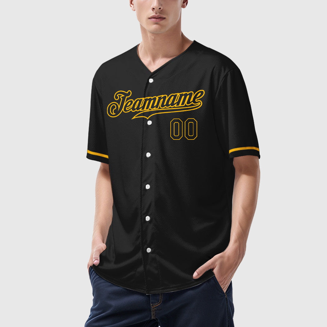 Custom Black Gold Black Baseball Jersey
