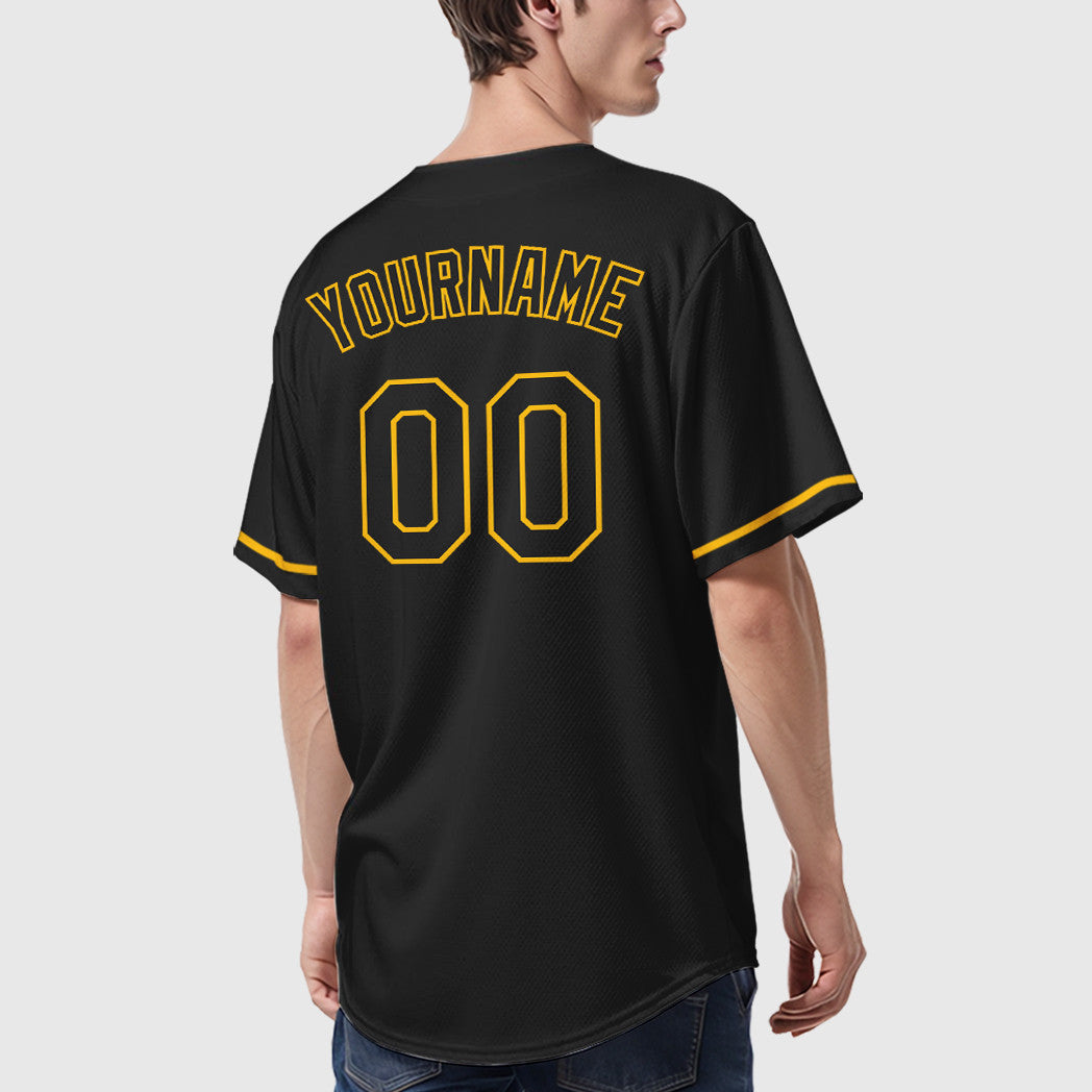 Custom Black Gold Black Baseball Jersey