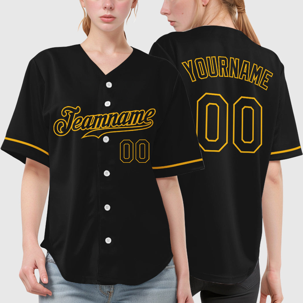 Custom Black Gold Black Baseball Jersey