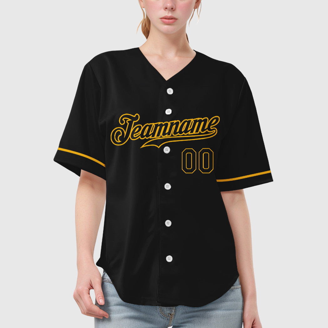 Custom Black Gold Black Baseball Jersey