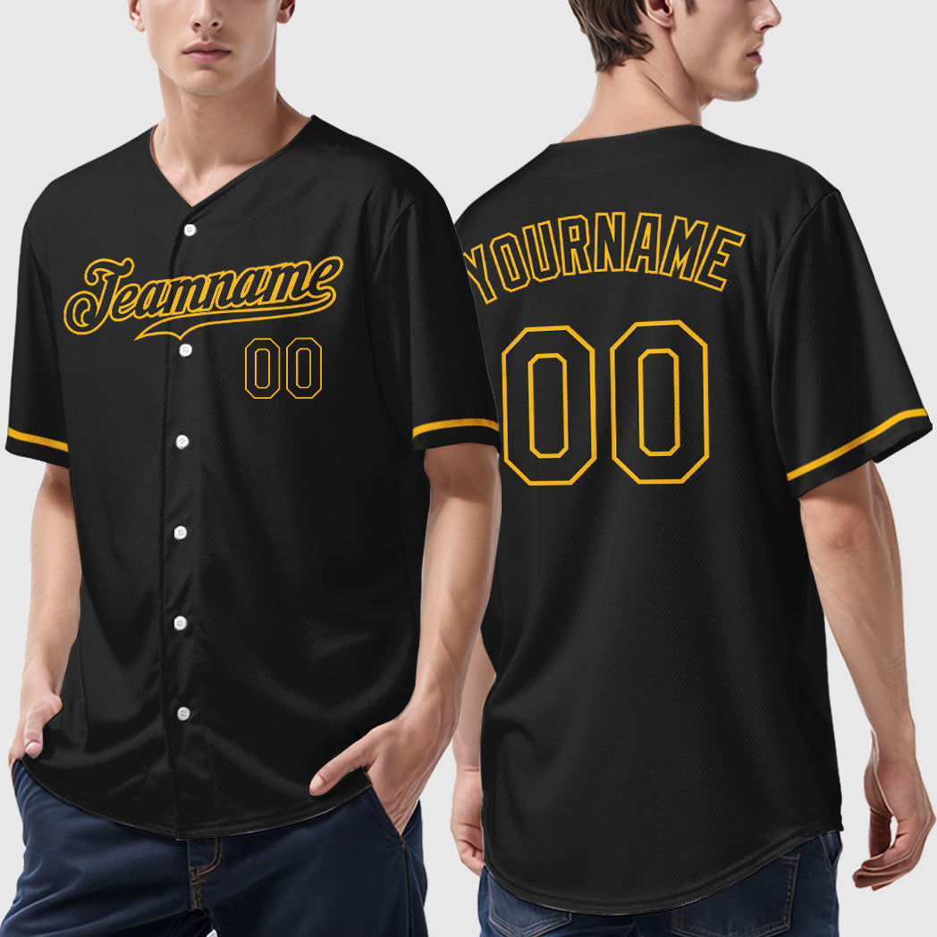 Custom Black Gold Black Baseball Jersey