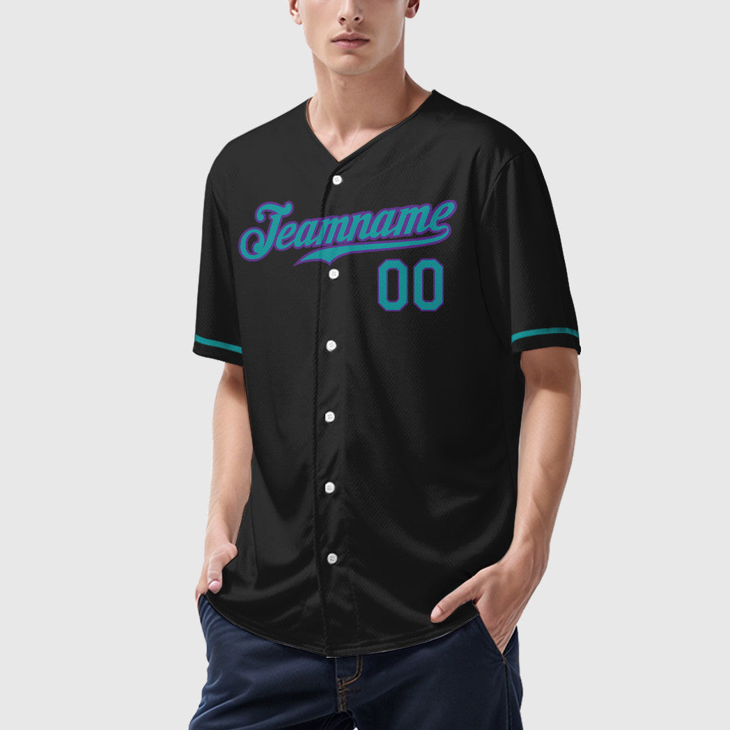 Custom Black White Teal-Purple Baseball Jersey