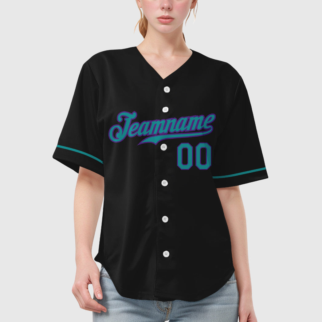 Custom Black White Teal-Purple Baseball Jersey