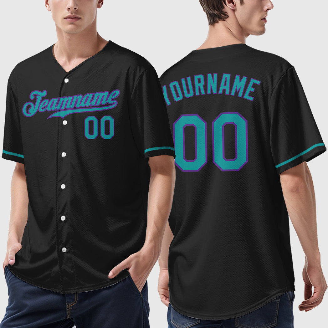 Custom Black White Teal-Purple Baseball Jersey