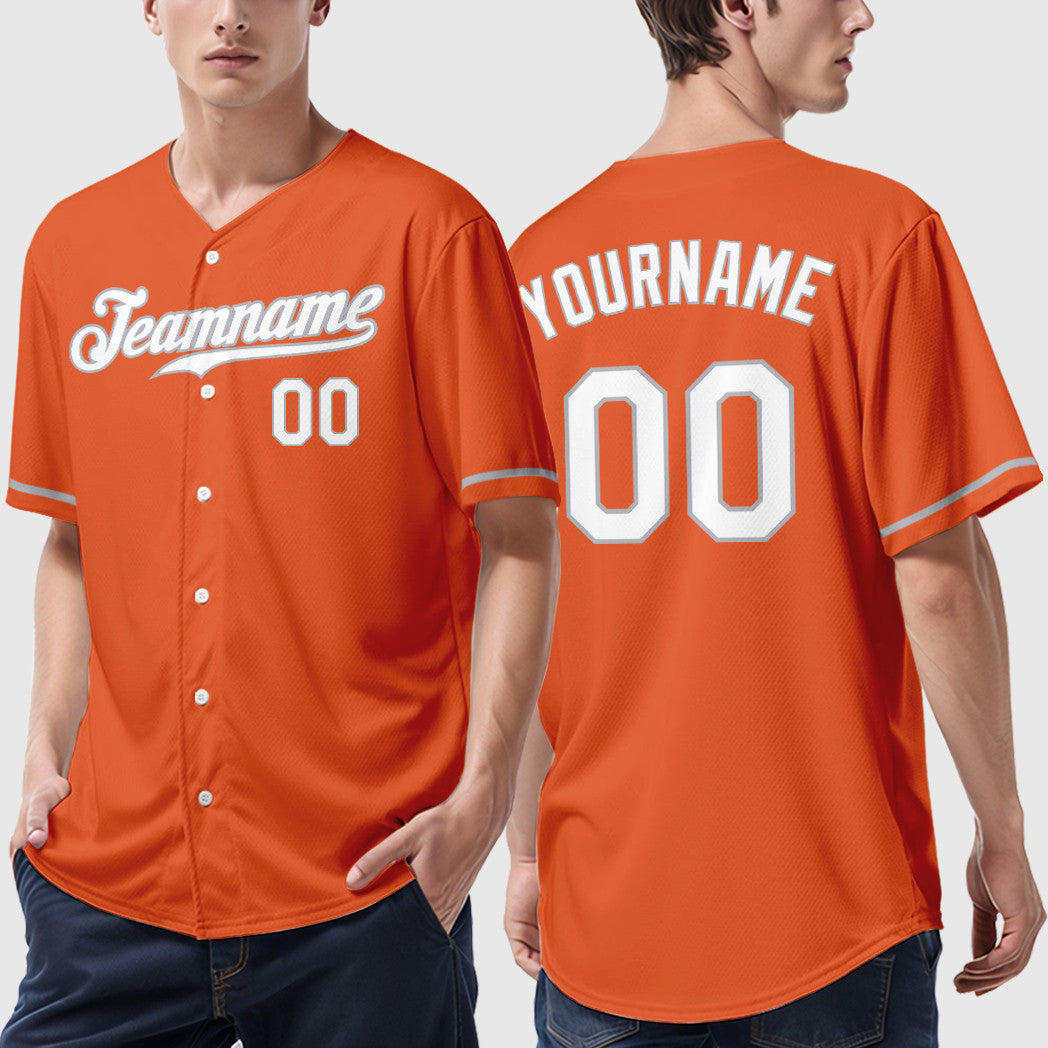 Custom Orange White Gray Baseball Jersey
