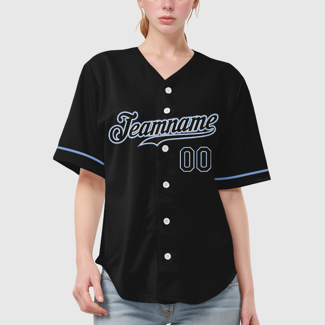 Custom Black Light Blue Black-White Baseball Jersey