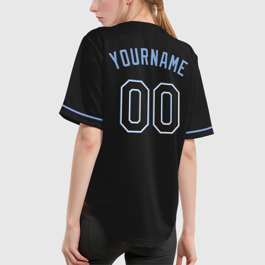 Custom Black Light Blue Black-White Baseball Jersey