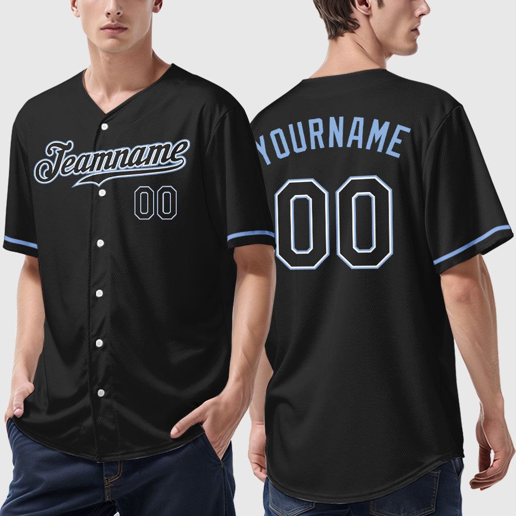 Custom Black Light Blue Black-White Baseball Jersey