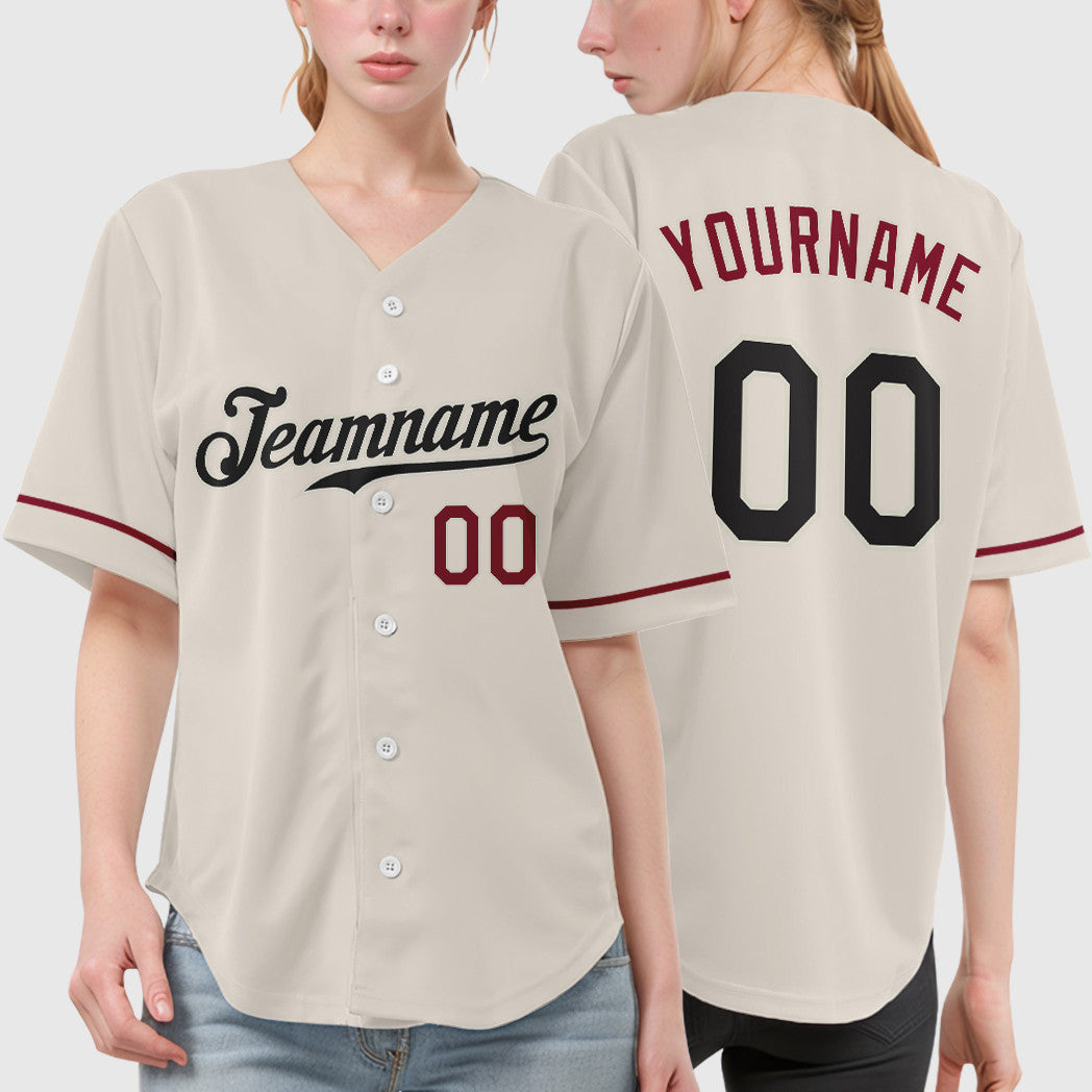 Custom Cream Black Crimson Baseball Jersey