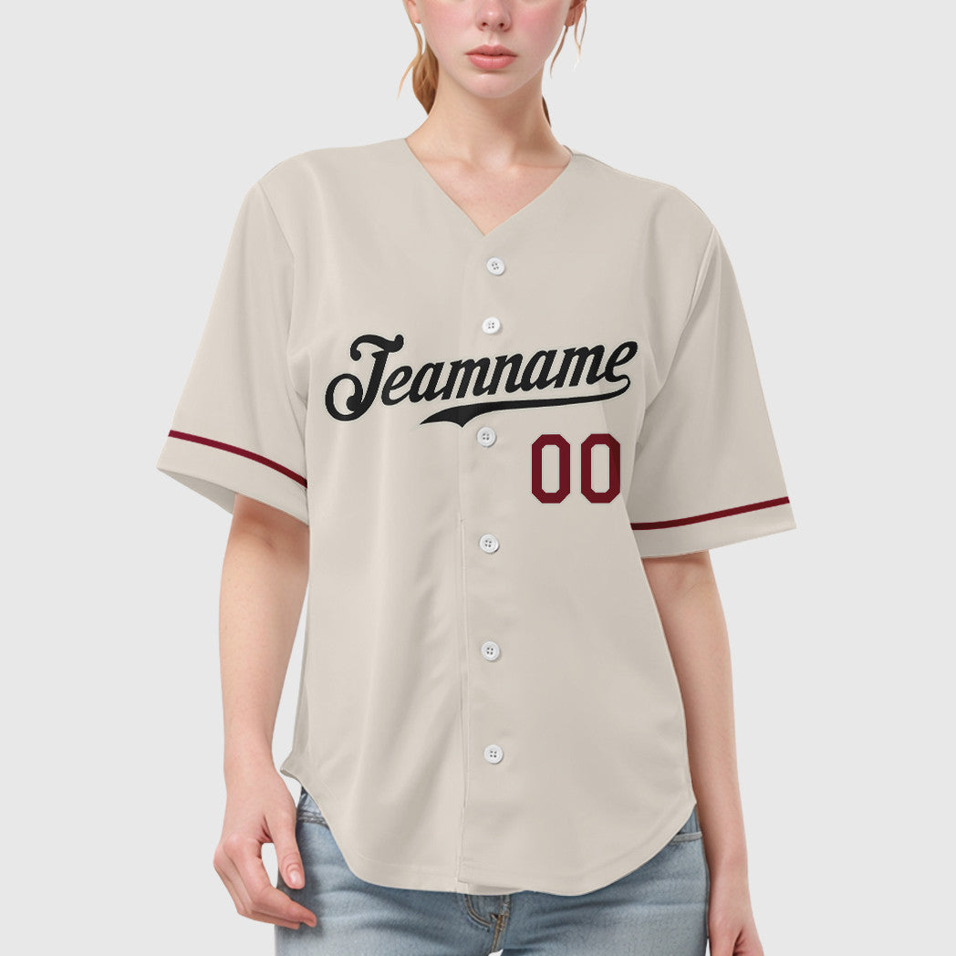 Custom Cream Black Crimson Baseball Jersey
