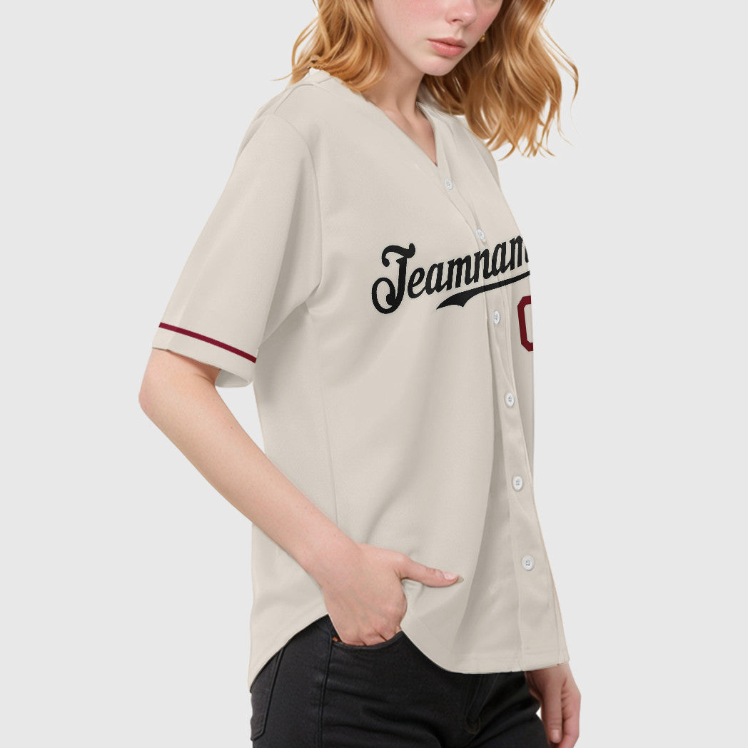 Custom Cream Black Crimson Baseball Jersey