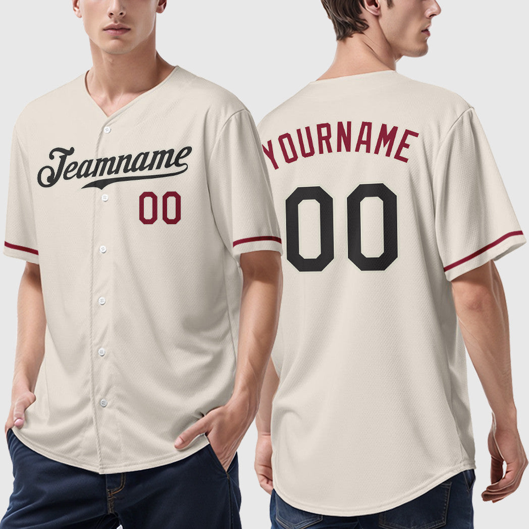 Custom Cream Black Crimson Baseball Jersey
