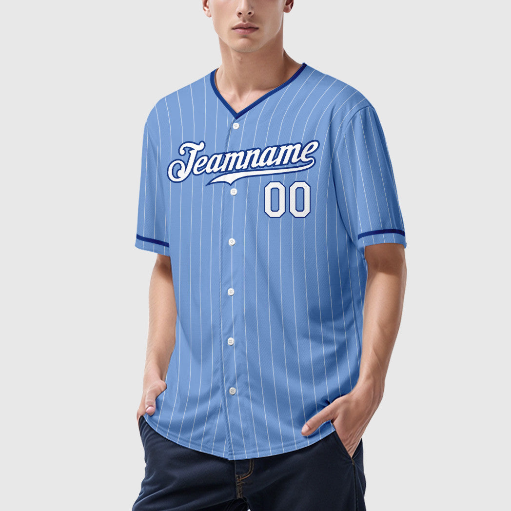 Custom Powder Blue White Royal Pinstripe Baseball Jersey