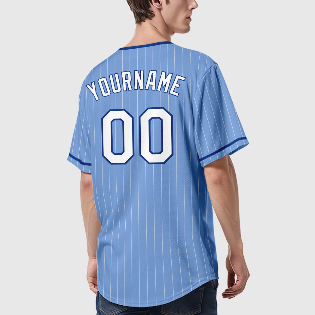 Custom Powder Blue White Royal Pinstripe Baseball Jersey