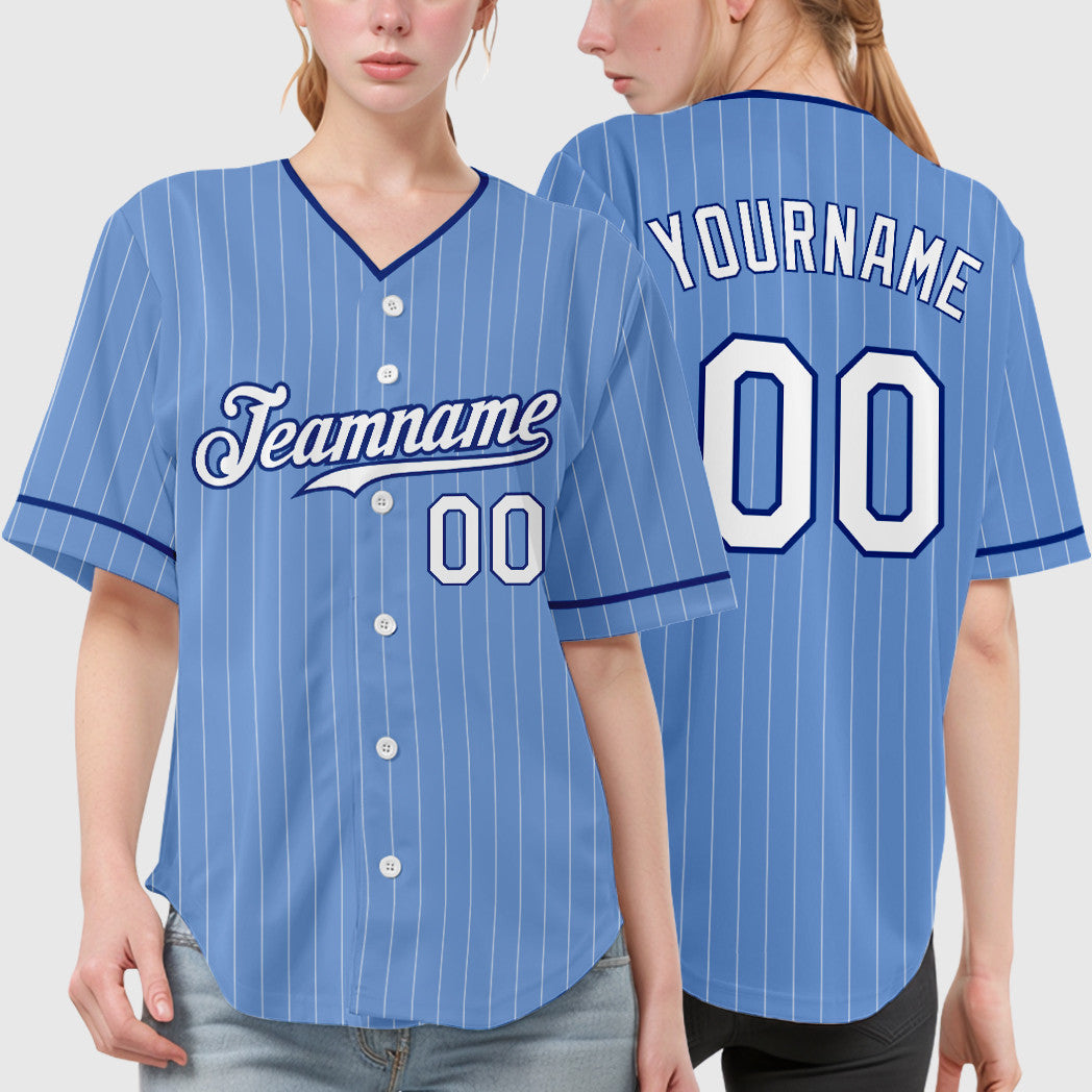 Custom Powder Blue White Royal Pinstripe Baseball Jersey