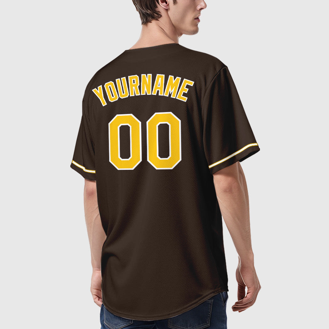 Custom Brown White Gold Baseball Jersey