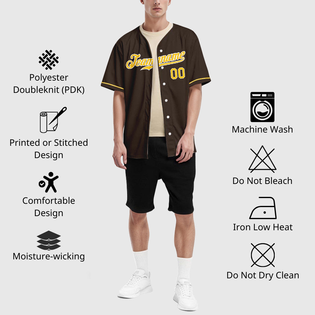 Custom Brown White Gold Baseball Jersey