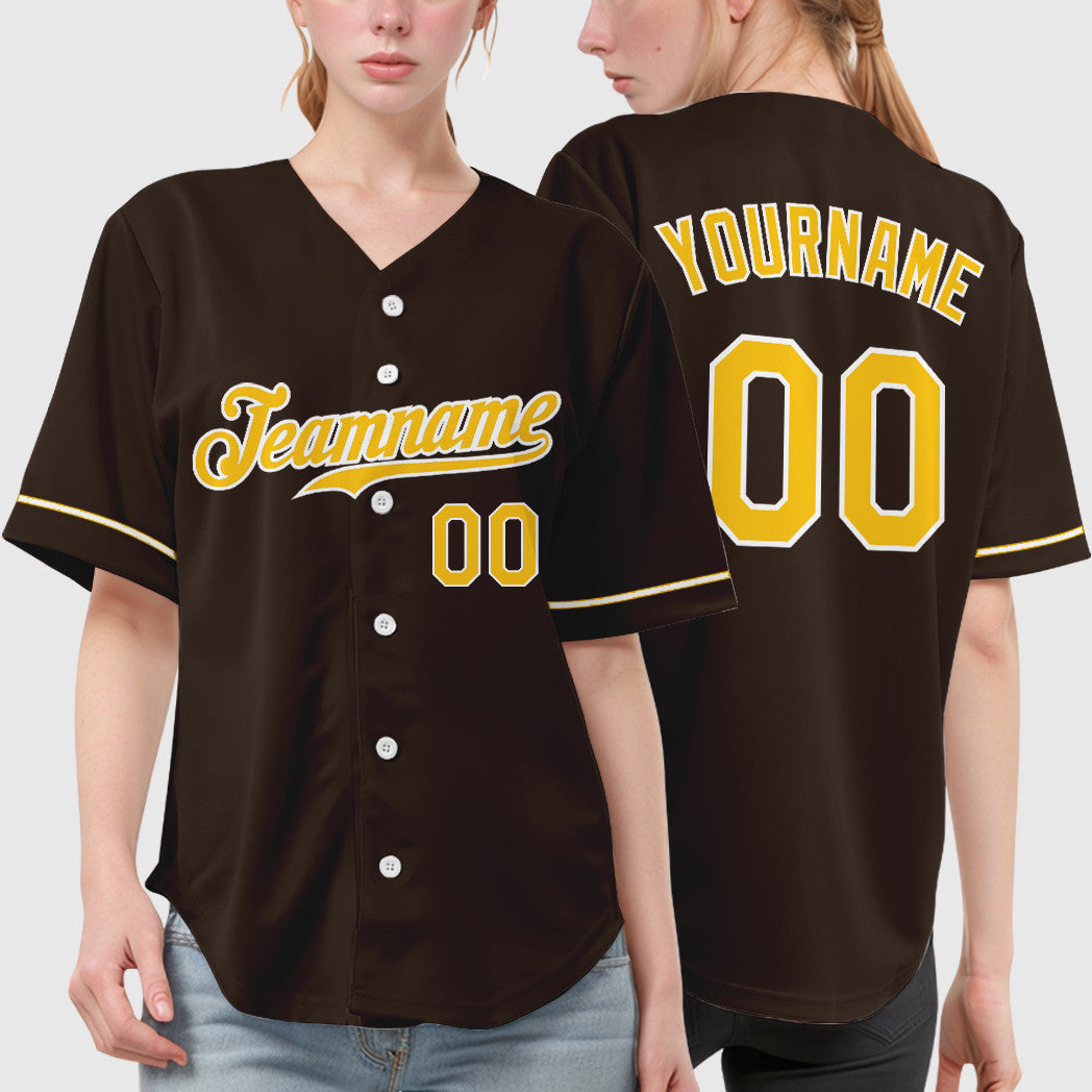 Custom Brown White Gold Baseball Jersey