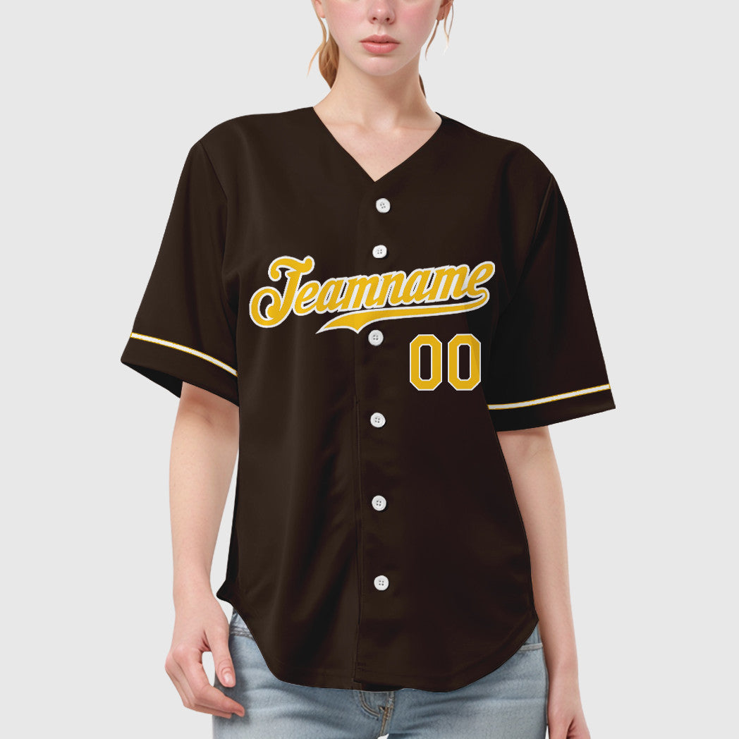 Custom Brown White Gold Baseball Jersey