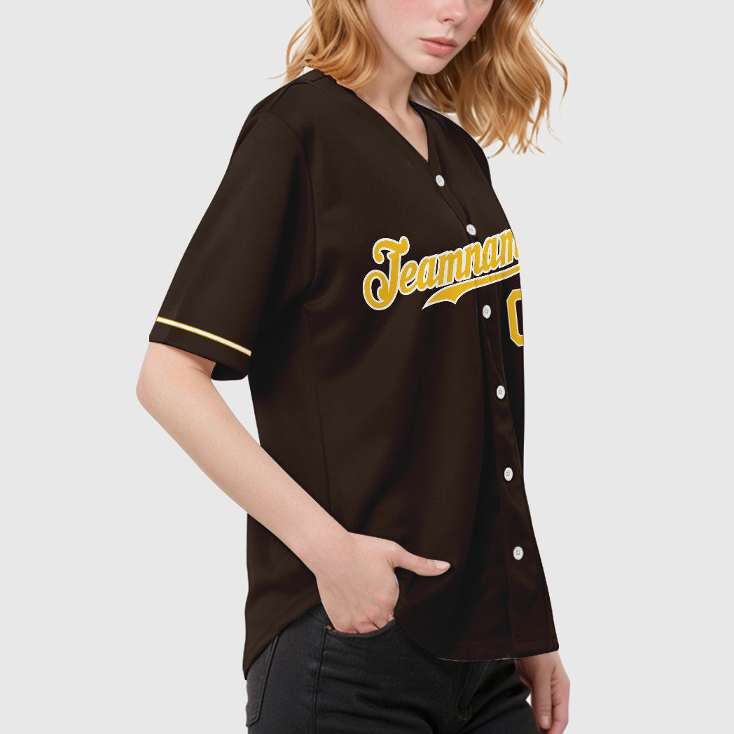 Custom Brown White Gold Baseball Jersey