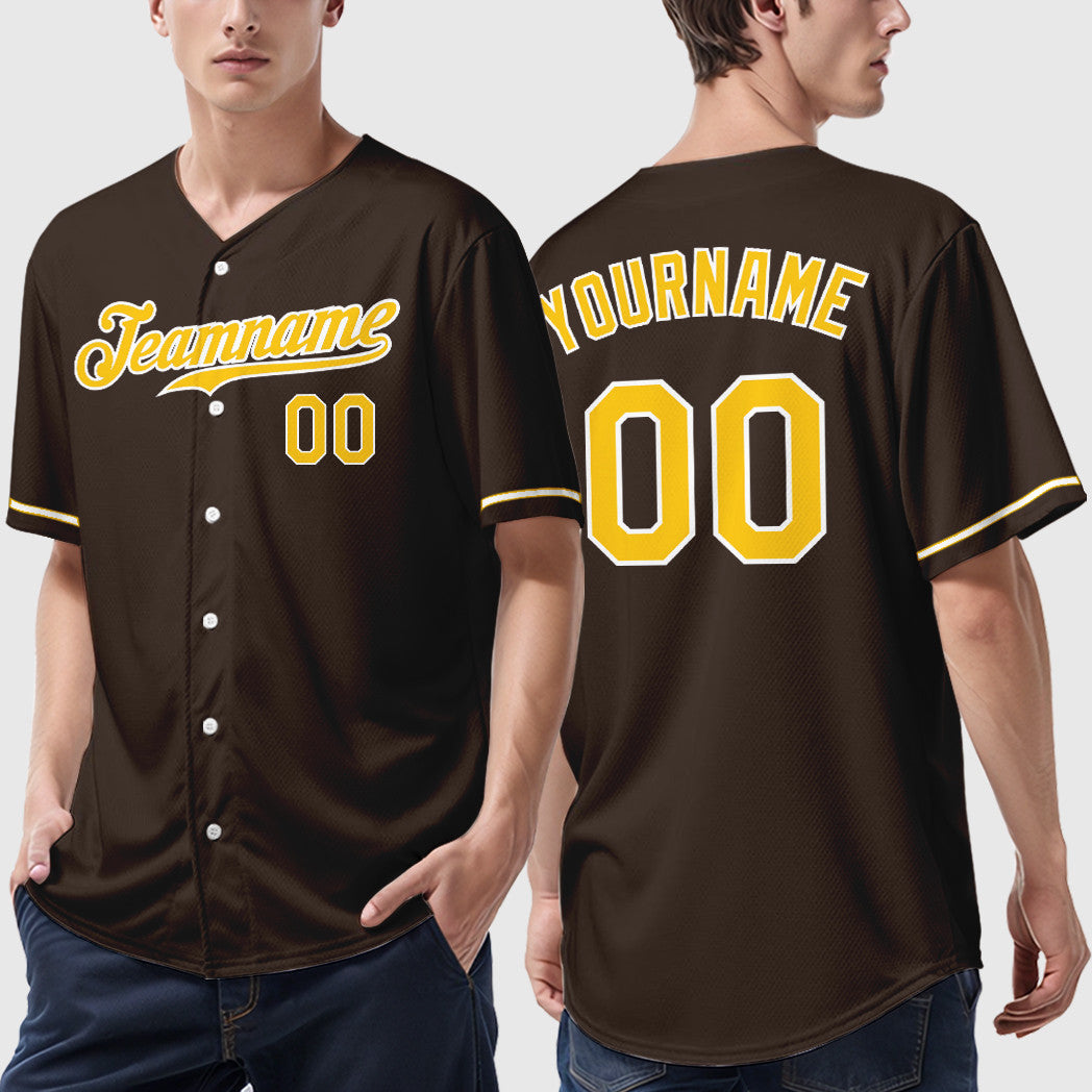 Custom Brown White Gold Baseball Jersey