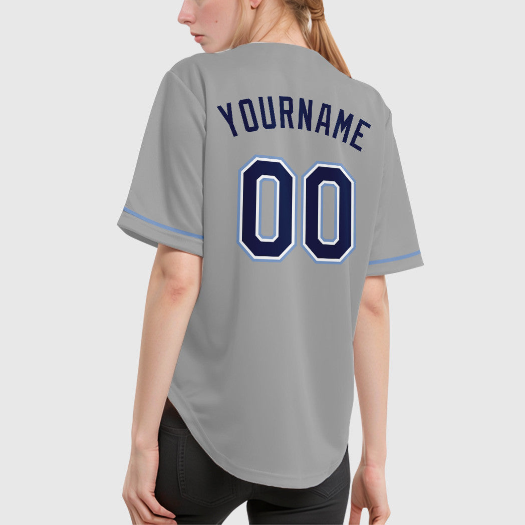 Custom Gray Navy Navy-Light Blue Baseball Jersey