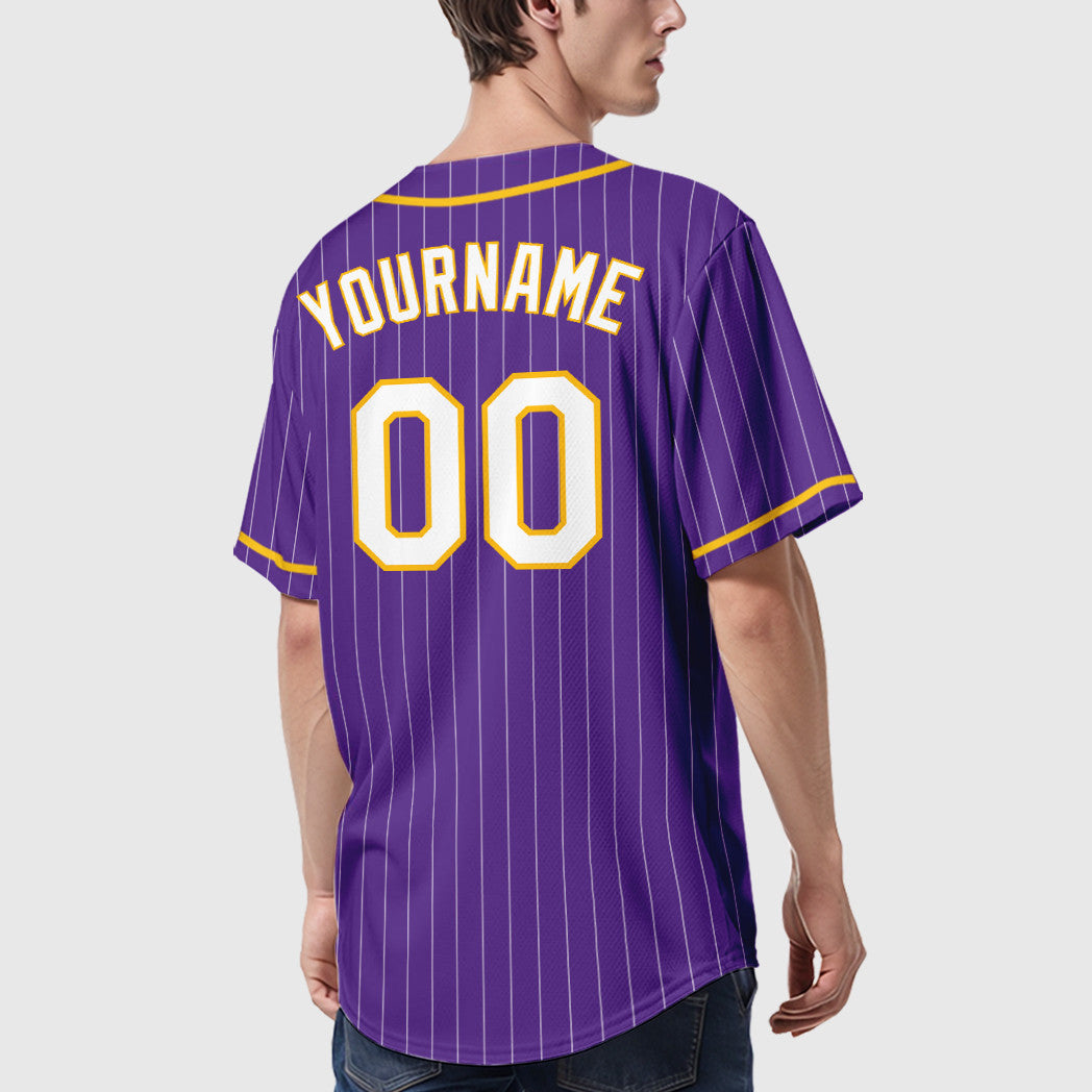 Custom Purple White Gold Piping Pinstripe Baseball Jersey