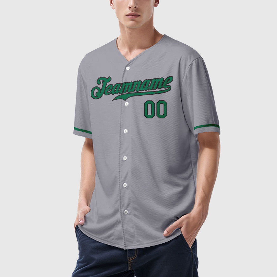 Custom Gray Black Kelly Green Baseball Jersey