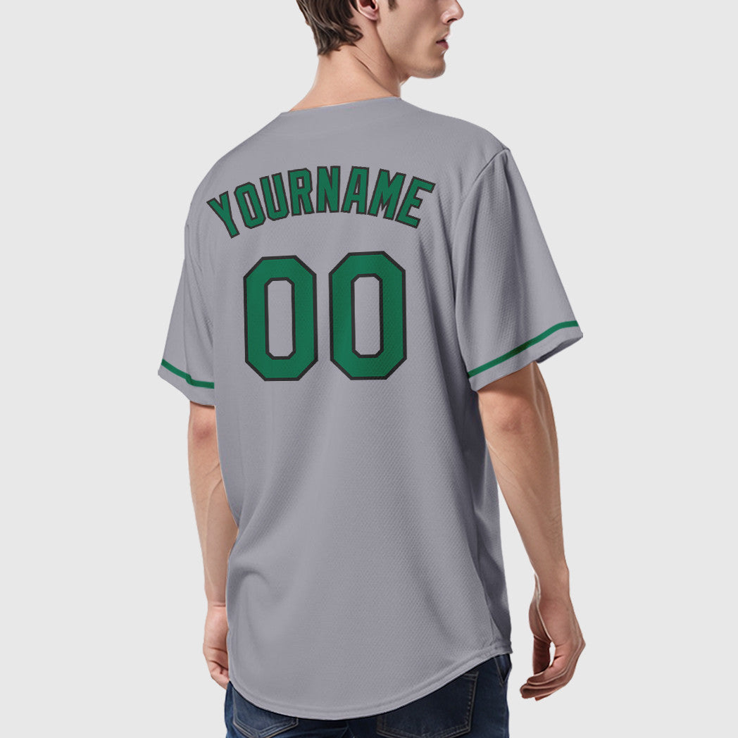 Custom Gray Black Kelly Green Baseball Jersey