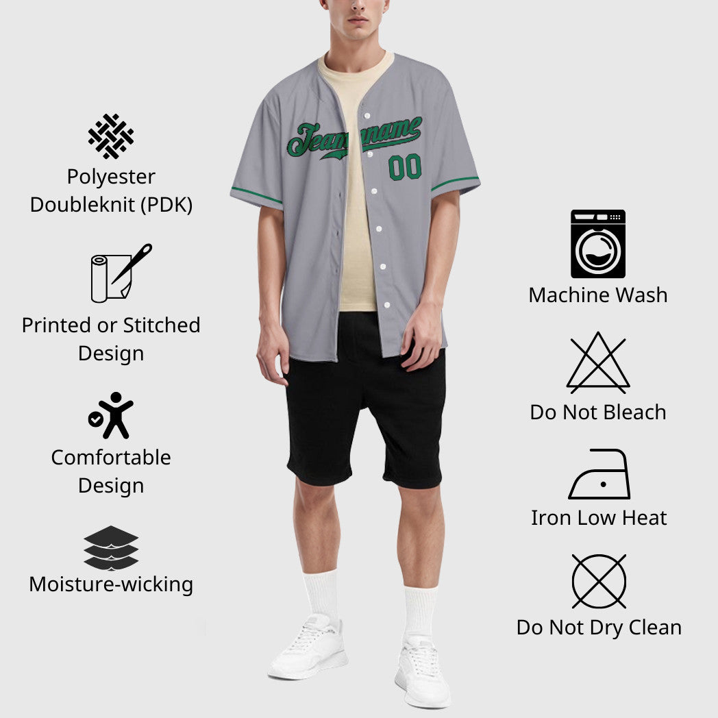 Custom Gray Black Kelly Green Baseball Jersey