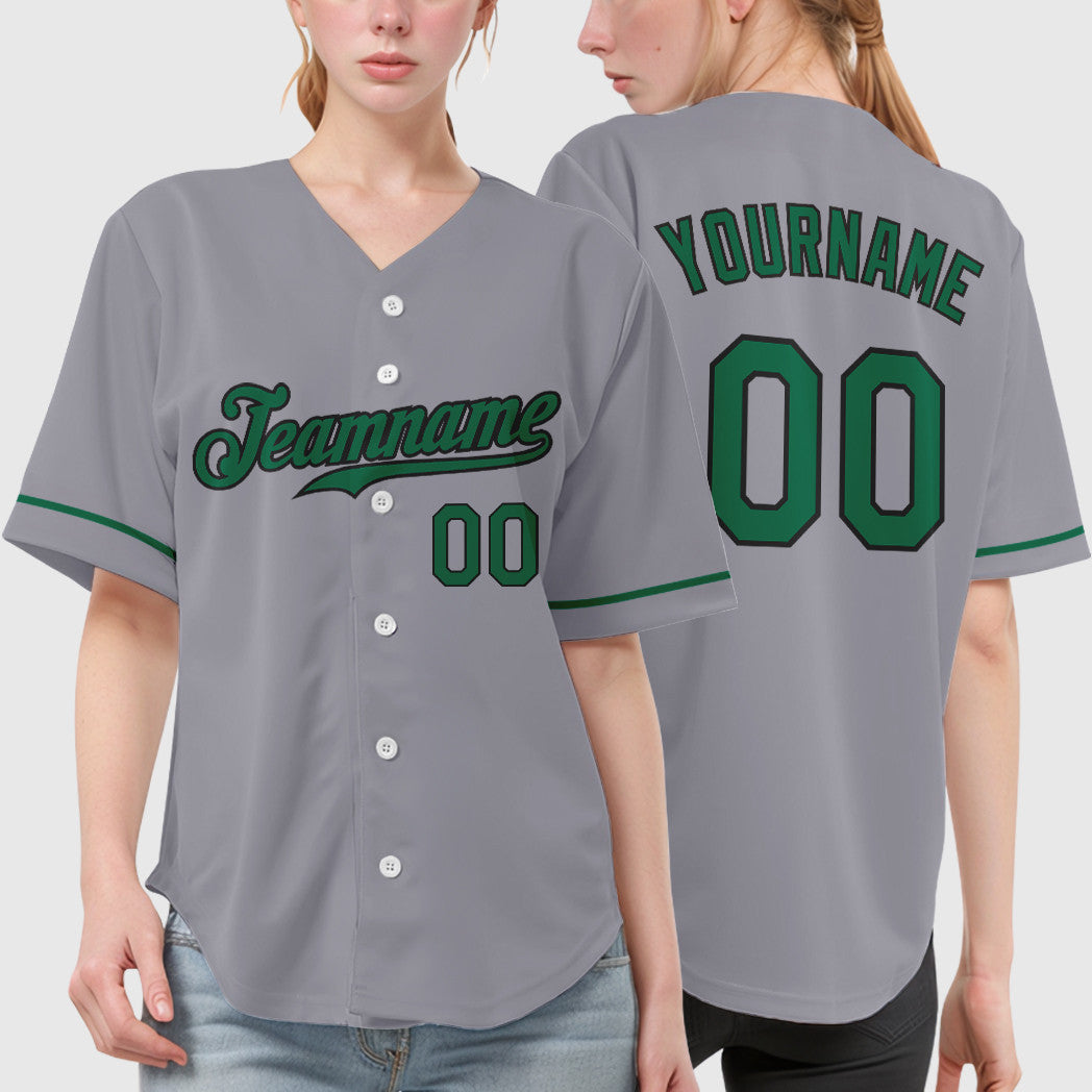 Custom Gray Black Kelly Green Baseball Jersey